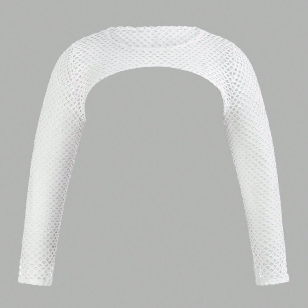 Plus Size 5X Shein Icon WHITE Fishnet Long Sleeve Super Crop Top Arm Covering